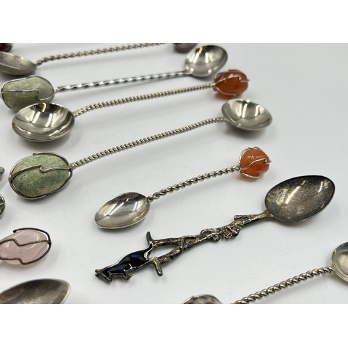 2232 - Twenty pieces of silver plated ware, two yerba mate bombilla straws and eighteen collector's spoons