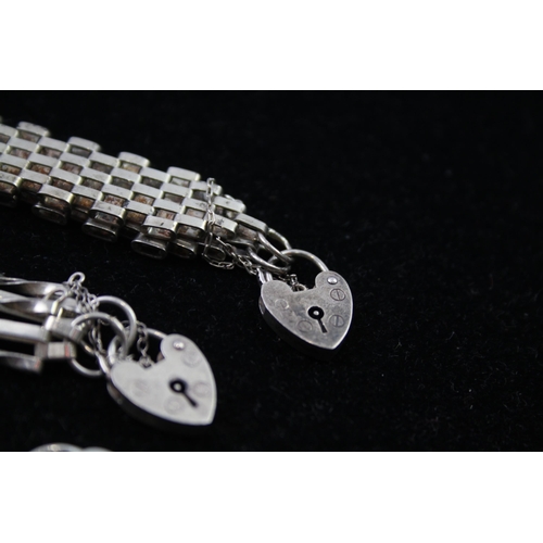 2332 - Three silver heart padlock gate bracelets - approx. gross weight 39g