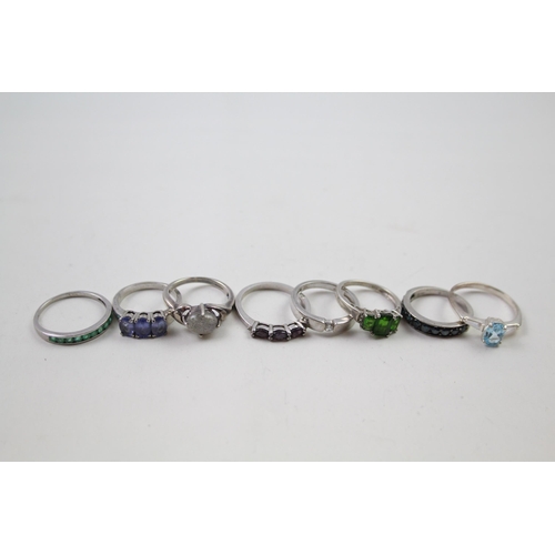 2339 - Eight silver gemstone set rings to include two TGGC etc. - approx. gross weight 21g