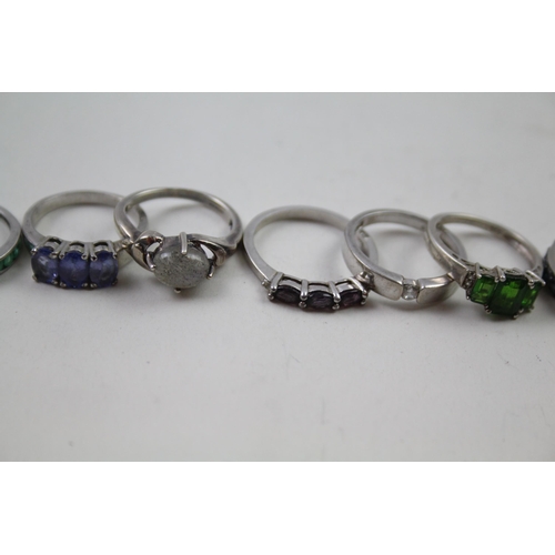 2339 - Eight silver gemstone set rings to include two TGGC etc. - approx. gross weight 21g