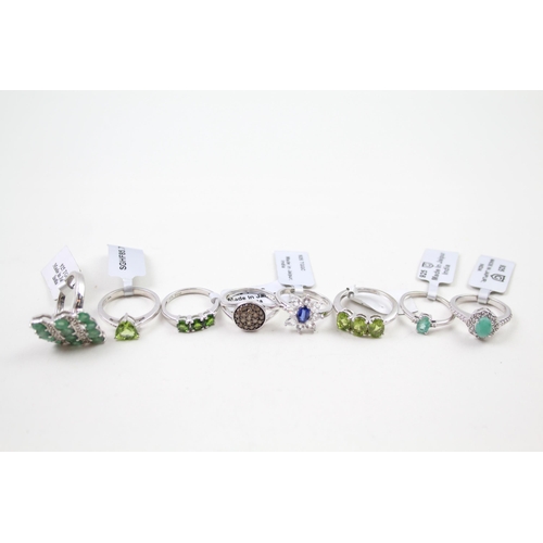 2340 - Eight silver gemstone set rings to include emerald, diamond etc. - approx. gross weight 24g