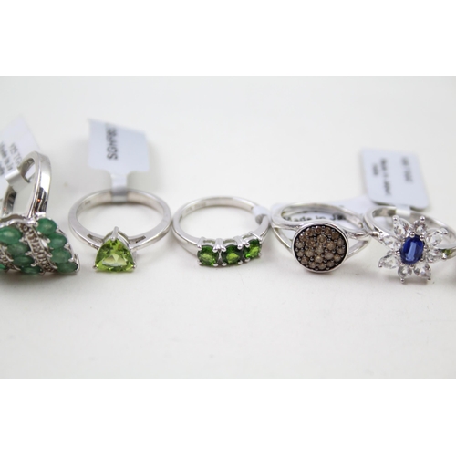 2340 - Eight silver gemstone set rings to include emerald, diamond etc. - approx. gross weight 24g