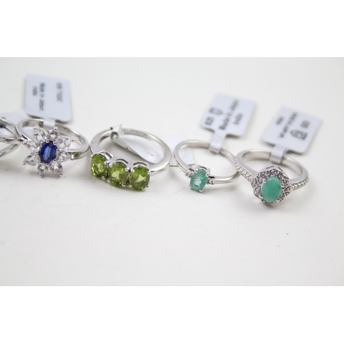 2340 - Eight silver gemstone set rings to include emerald, diamond etc. - approx. gross weight 24g