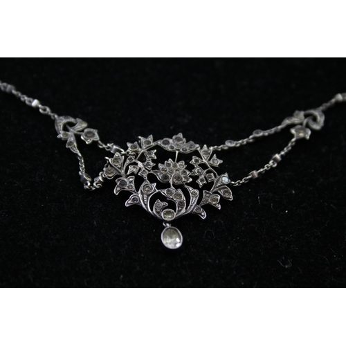 2341 - An early 20th century silver paste set lavalier pendant necklace - approx. gross weight 8g