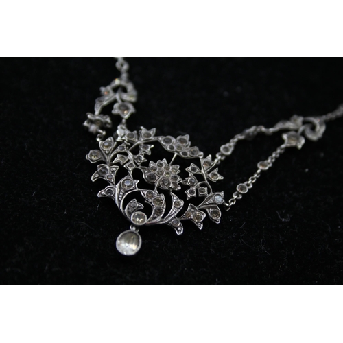 2341 - An early 20th century silver paste set lavalier pendant necklace - approx. gross weight 8g