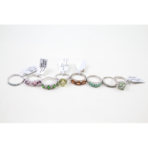 2342 - Eight silver gemstone set rings to include emerald, diamond etc. - approx. gross weight 23g