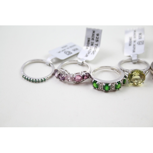 2342 - Eight silver gemstone set rings to include emerald, diamond etc. - approx. gross weight 23g