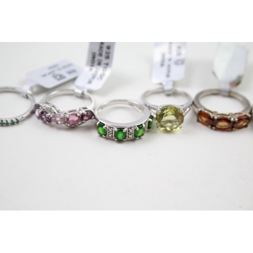 2342 - Eight silver gemstone set rings to include emerald, diamond etc. - approx. gross weight 23g