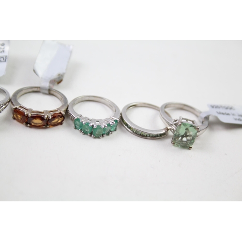 2342 - Eight silver gemstone set rings to include emerald, diamond etc. - approx. gross weight 23g