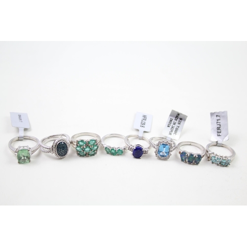 2343 - Eight silver gemstone set rings to include emerald etc. - approx. gross weight 29g