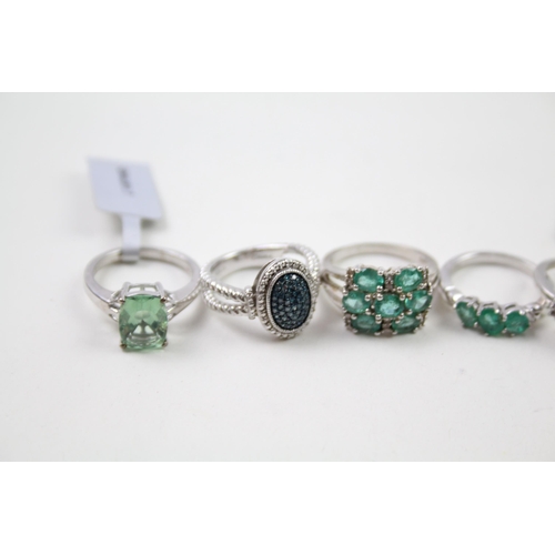 2343 - Eight silver gemstone set rings to include emerald etc. - approx. gross weight 29g