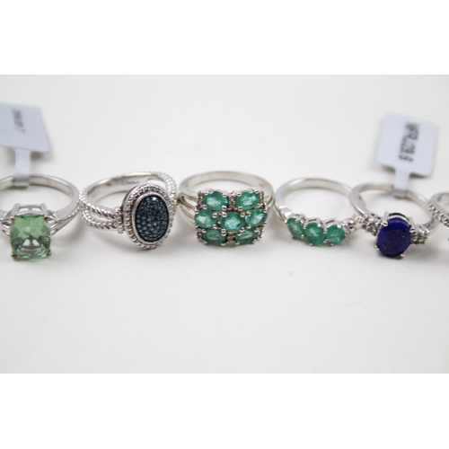 2343 - Eight silver gemstone set rings to include emerald etc. - approx. gross weight 29g