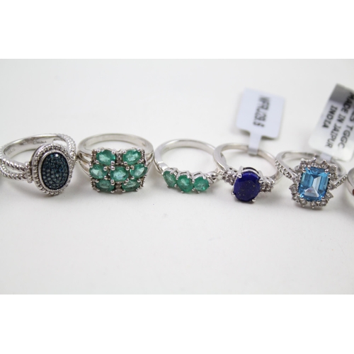 2343 - Eight silver gemstone set rings to include emerald etc. - approx. gross weight 29g