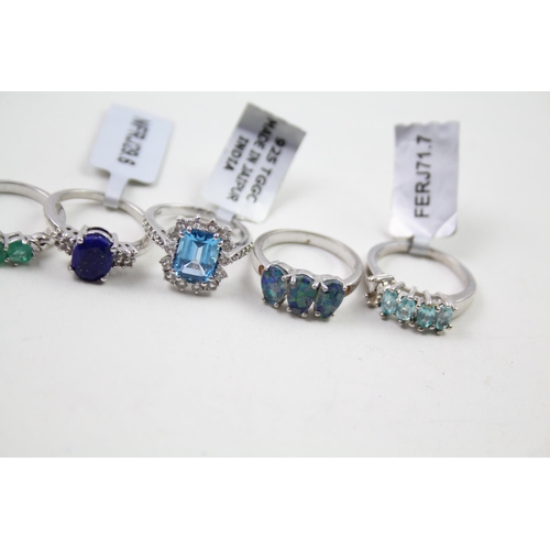 2343 - Eight silver gemstone set rings to include emerald etc. - approx. gross weight 29g