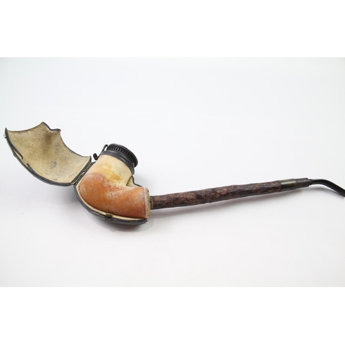 2380 - An antique meerschaum and .950 silver topped smoking pipe - approx. 29cm long