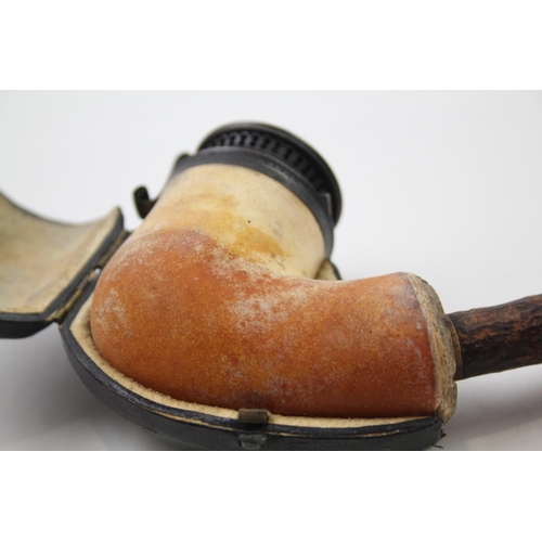 2380 - An antique meerschaum and .950 silver topped smoking pipe - approx. 29cm long