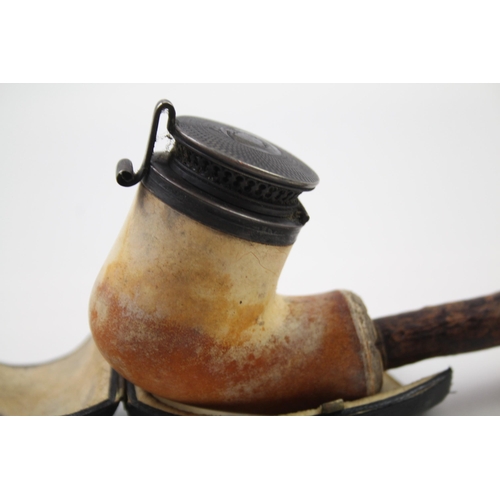 2380 - An antique meerschaum and .950 silver topped smoking pipe - approx. 29cm long