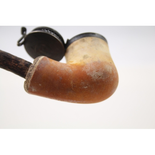 2380 - An antique meerschaum and .950 silver topped smoking pipe - approx. 29cm long