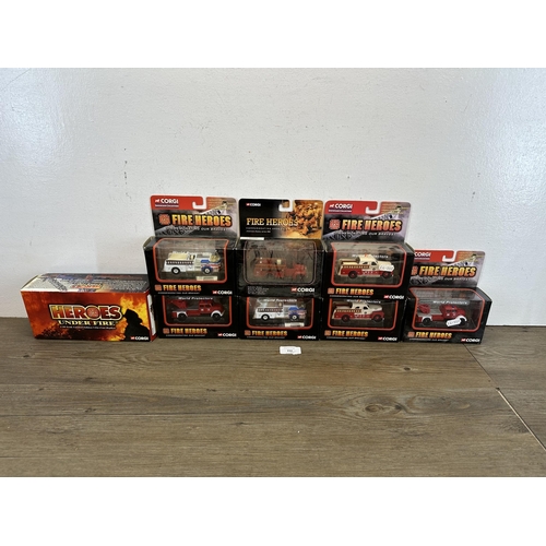 332 - Eight boxed Corgi Showcase Collection Fire Heroes die-cast model vehicles