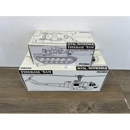 344 - Two boxed Corgi Firebase 'Nam die-cast model vehicles, US50302 and US50406