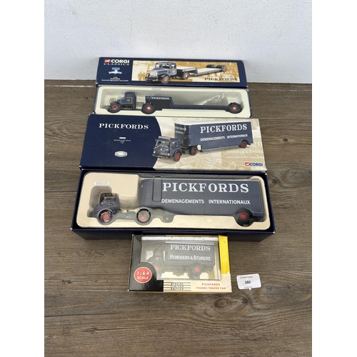 380 - Three boxed Pickfords die-cast model vehicles, one Vanguards VA6003 and two Corgi, 16702 and CC11401