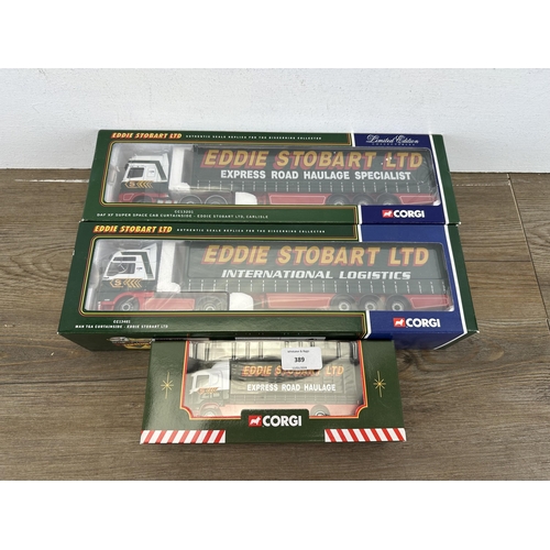 389 - Three boxed Corgi Eddie Stobart Ltd die-cast model vehicles, 59508, CC13201 and CC13401