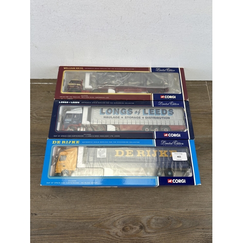 402 - Three boxed Corgi limited edition 1:50 scale die-cast model vehicles, CC13204, CC13202 and CC13102