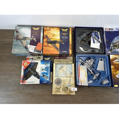 443 - Six boxed Corgi die-cast model aircraft, CS90121, 49101, 49104, 49103, AA39206 and AA35008