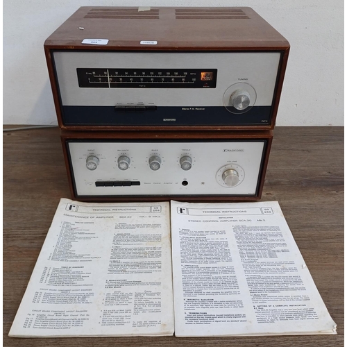 864 - Two items of vintage Radford stereo hi-fi, one FMT3 FM tuner and one SCA30 control amplifier with in... 