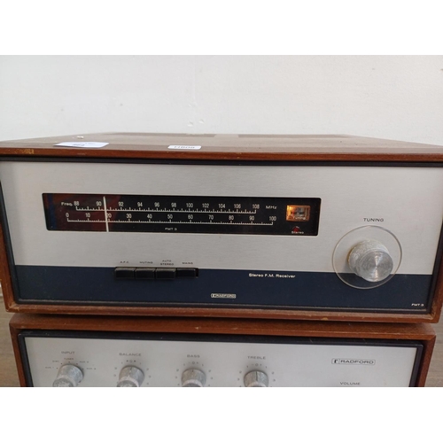 864 - Two items of vintage Radford stereo hi-fi, one FMT3 FM tuner and one SCA30 control amplifier with in... 