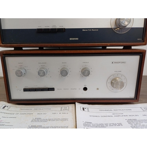 864 - Two items of vintage Radford stereo hi-fi, one FMT3 FM tuner and one SCA30 control amplifier with in... 