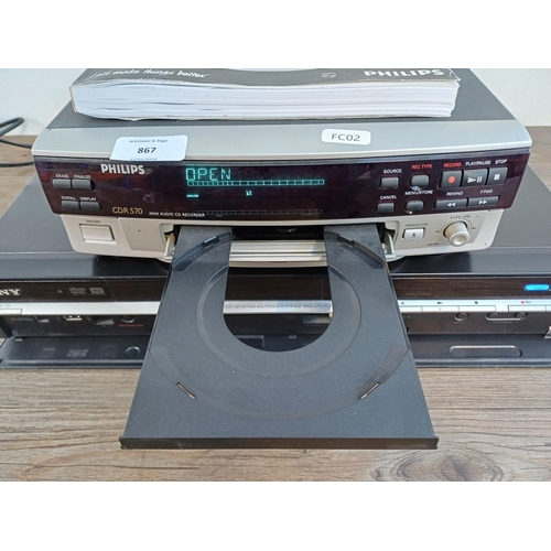 867 - Two items, one Philips CDR570 CD recorder with instruction manual and one Sony RDR-HXD790 HDD/DVD re... 