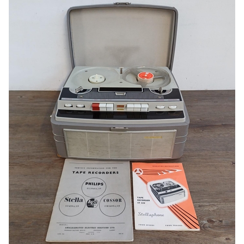 870 - A mid 1960s Stella ST459A/15 solid state reel-to-reel tape recorder with microphone and instruction ... 