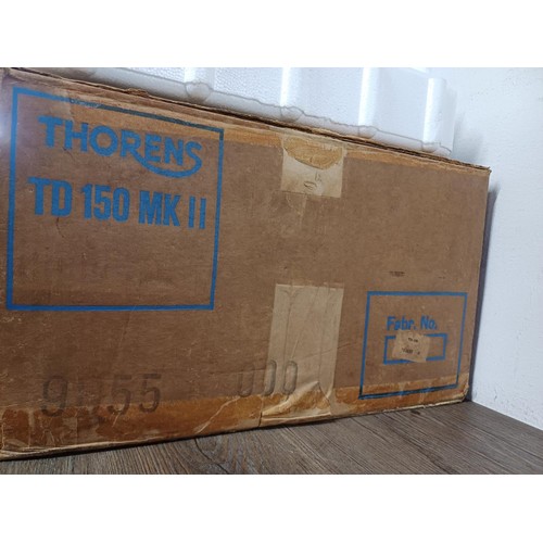 A boxed late 1960s/early 1970s Thorens TD150 mk.II two-speed belt-drive ...