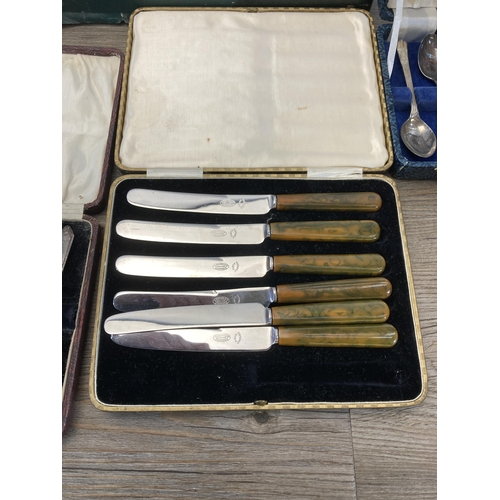 533 - Nine vintage cased cutlery sets