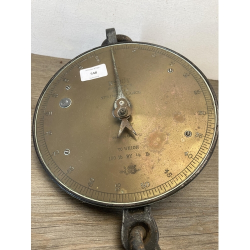 548 - A set of 19th century Salter's No.20T 100 lb brass and cast iron scales