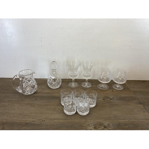 553 - Eleven pieces of glassware, five Webb Corbett whisky tumblers, two Edinburgh Crystal Thistle pattern... 