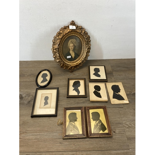 794 - A collection of 19th century style portrait prints to include Gilbert Streynsham Seilden silhouette ... 