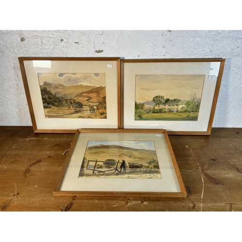 252 - Three framed 1960s H. Baguly watercolours - approx. 43cm high x 53cm wide