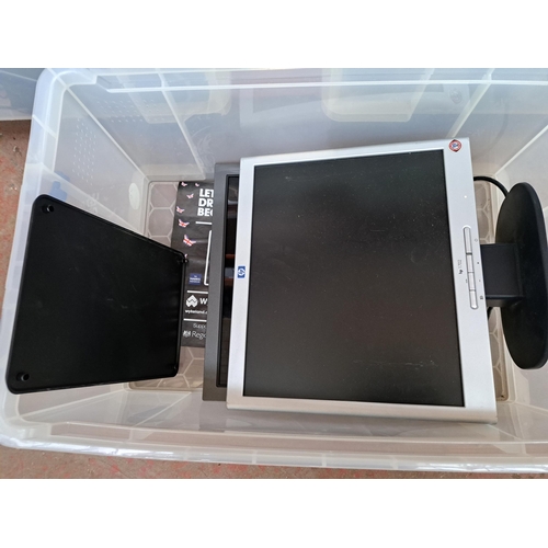 942 - Three boxes containing a large quantity of technology related items to include Acer LCD monitor, HP ... 