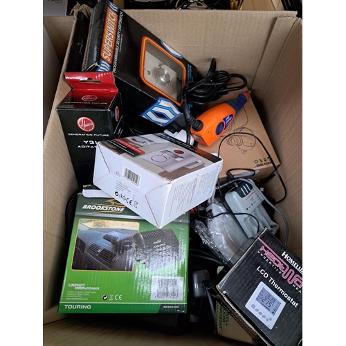 946 - Two boxes containing a large collection of technology related items to include Owl wireless energy m... 