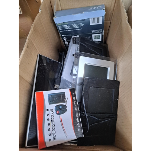 946 - Two boxes containing a large collection of technology related items to include Owl wireless energy m... 