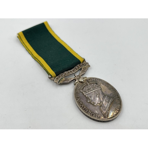 2002 - A George VI Territorial Service medal presented to 2066449 Bdr. D. A. Williams R. A.