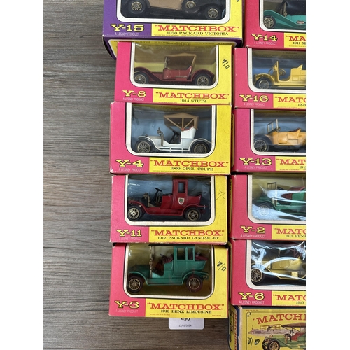 490 - Sixteen vintage boxed Lesney Matchbox Models of Yesteryear die cast model vehicles to include Y-2 19... 