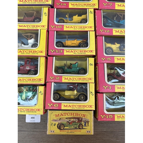 490 - Sixteen vintage boxed Lesney Matchbox Models of Yesteryear die cast model vehicles to include Y-2 19... 