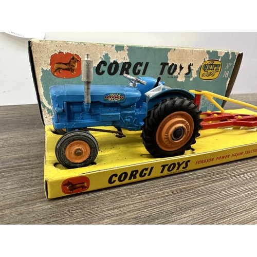 494 - A boxed Corgi Toys No. 18 giftset comprising Fordson Power Major tractor and four furrow plough