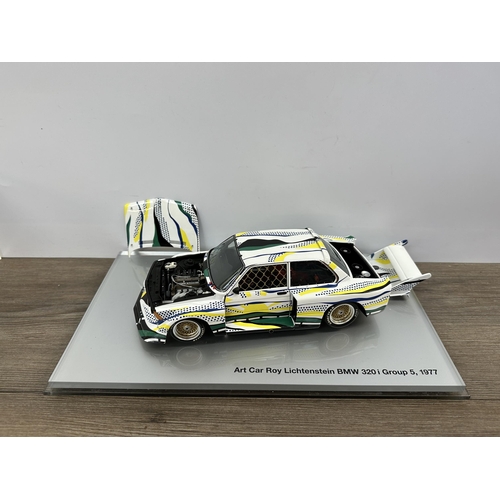 496 - A cased Art Car Roy Lichtenstein BMW 320i Group 5 1977 model vehicle - case approx. 14.5cm high x 35... 