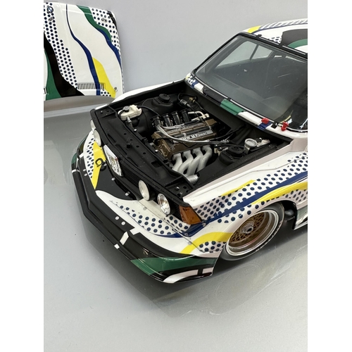 496 - A cased Art Car Roy Lichtenstein BMW 320i Group 5 1977 model vehicle - case approx. 14.5cm high x 35... 