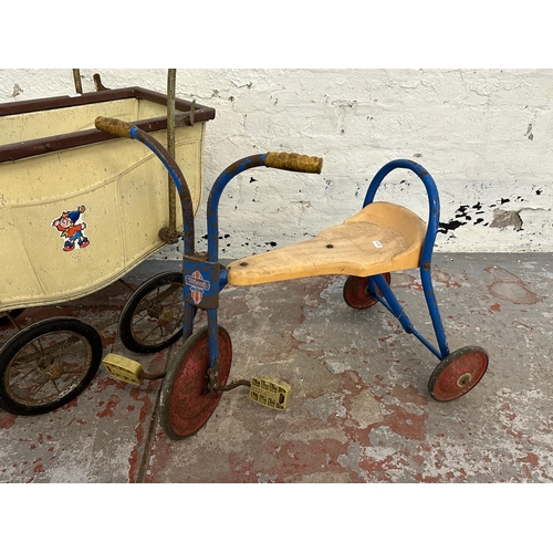 497 - Two items, one Lines Bros Ltd doll's pram and one Tri-ang pedal tricycle