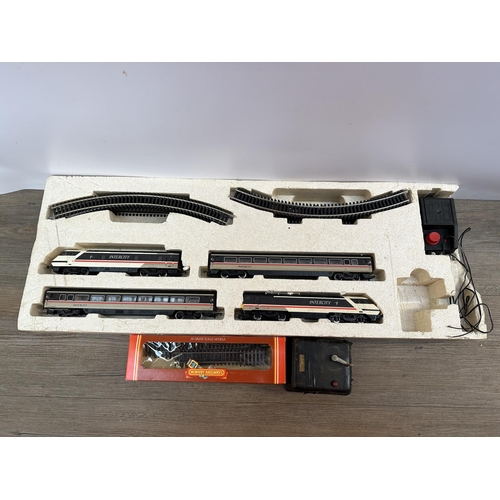 499 - A boxed Hornby Railways Intercity 225 electric train set with box of 00 gauge track and Hornby Dublo... 